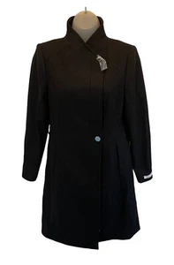 BNWT Ted Baker Ellgenc Wool Long Wrap Coat Black Size 1 UK 8 RRP £339 - NO BELT - Picture 1 of 11