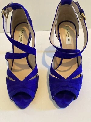 L.K. Bennett Megan Iris Suede High Heeled Sandal, Size 37.5/US 6.5-Made in Italy - Image 1 of 4
