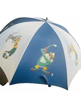 Paraguas de golf grande vintage 1993 Looney Tunes Bugs Bunny & Taz Devil ¡raro década de 1990! - Imagen 1 de 12