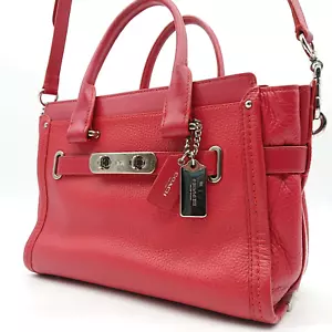 COACH 2way Shoulder Bag Red Swagger 27 Carryall Pebbled Leather 34816 China - Picture 1 of 22