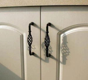 Provincial Kitchen cabinet handles door drawer twist knobs pull black brass - Picture 1 of 10