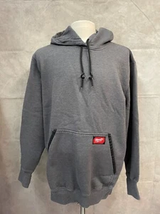Milwaukee Hoodie Mens Gray Fleece Lined Kangaroo Pocket Heavy Duty Pullover Sz L - Picture 1 of 6