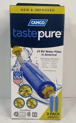 CAMCO TastePURE 2-Pack KDF Carbon High Flow Inline RV/Marine Water Filter 40045 - Image 1 of 4