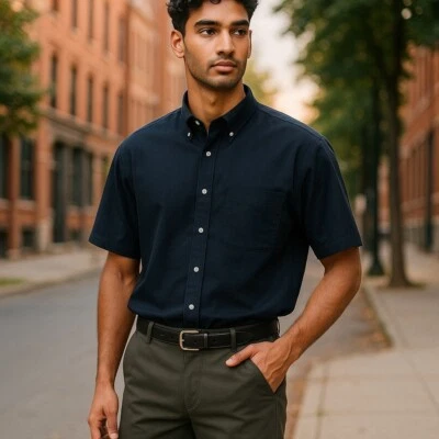 Men's Casual Shirt by Jonathan Corey - Size Small - Color Navy - Short Sleeve - Image 1 of 4