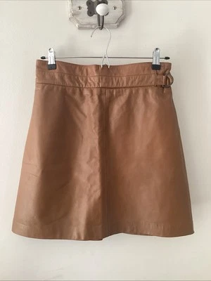 Falda de mujer French Connection tostada 100 % cuero, talla 10 Reino Unido, buen estado Foto 1 de 3