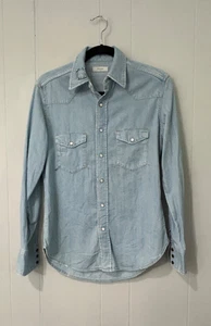Paul Smith Paris Men's Sz 38 Light Blue Denim Jeans Shirt Western Patchwork - Picture 1 of 9