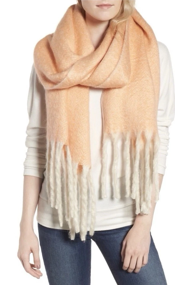 NEW Free People  Kensington Herringbone Sherbet 🍊 Brushed Fringed Scarf Z400-3 - Image 1 of 4