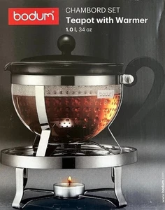 Bodum CHAMBORD SET Teekanne mit Stövchen, 1.0 l Teefilter Glaskanne Teewärmer - Bild 1 von 6