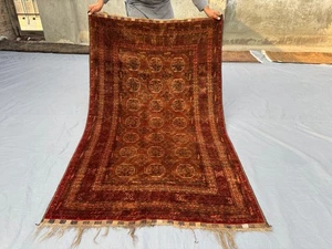 Antik Turkmenisch Tekke Teppich 4x6 Selten Niederflor Tribal Wolle Orient Schlafzimmerteppich - Bild 1 von 12