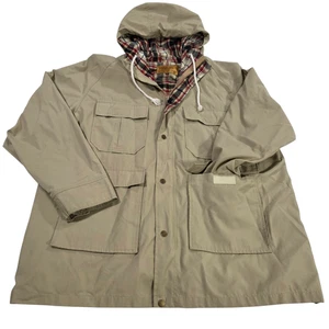 Camel Parka Jacket Mens Beige XXL Plaid Blended Fabric Raglan Pocket Drawstring - Picture 1 of 15