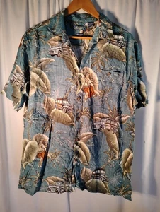 Campia Men’s 100% Rayon Casual Button Up Hawaiian Shirt Size XL Hula Girl Cars - Picture 1 of 7