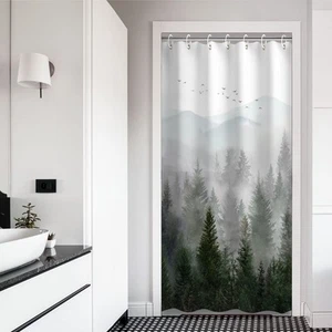 Stall Shower Curtain, 36"x72" Inches, Misty Forest Mountain Tree Shower Curta... - Picture 1 of 7