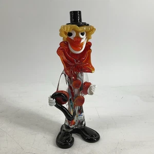Hand Blown Glass Murano Style Clown Figurine Red Bow - Picture 1 of 7