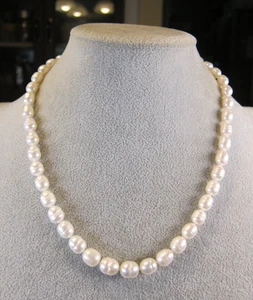 Beautiful real ringed baroque white pearls & sterling silver necklace 18-20" - Picture 1 of 4