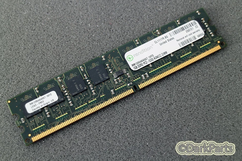 Rendition RM12864AA667.16FD 1GB DDR2 PC2-5300 NONECC DIMM Memory RAM - Image 1 of 1