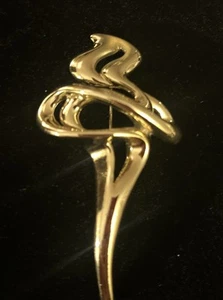 Vintage A.J.C. signed swirl Gold Tone PIN 3” long Statement piece - Picture 1 of 10