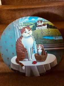 Vintage signiert Steve Klein '80 Ölgemälde Katzen Kätzchen Volkskunst 24" Wanddeko - Bild 1 von 4