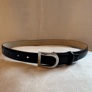 DKNY Black and Silver Italian Calfskin Leather Belt Small - Picture 1 of 6