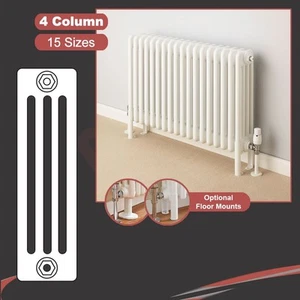 Central Heating 4 Column Radiators KORONA White Horizontal Designer (15 Sizes) - Picture 1 of 7