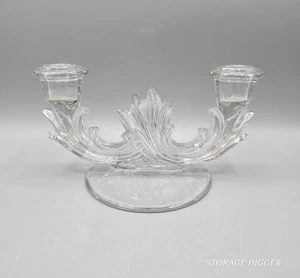 Vintage Fostoria Clear Glass Double Taper Candle Holder with Etched Floral Base - Picture 1 of 12