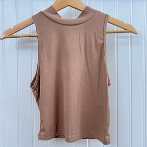 Shein Women's Brown Sleeveless Mock Neck/Turtleneck Crop Top 6 - Picture 1 of 8