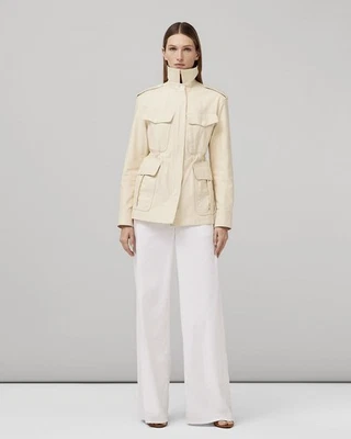 Rag & Bone Lorenz Cotton Military Denim Jacket Cream Sz XL Full Zip Snap - Image 1 of 4