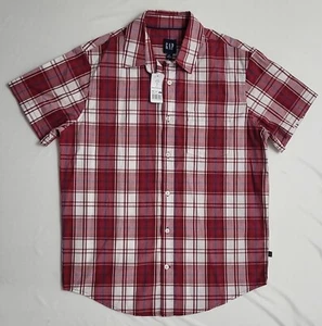 GAP Men's Short Sleeve Poplin Shirt NWT Red & White Plaid Soft Cotton Sz: Medium - Picture 1 of 9