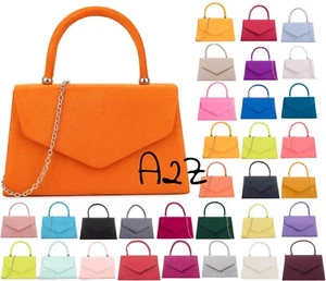 Women Faux Suede Clutch Bag Ladies Evening Party Prom Bridal Top Handle Handbags - Picture 1 of 41
