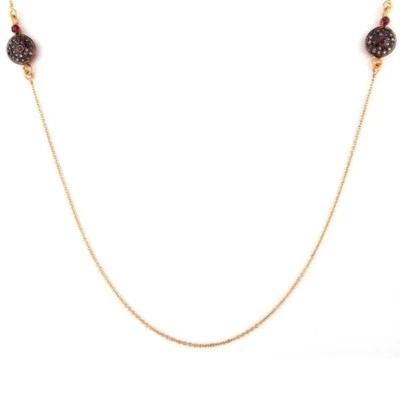 Sterling Silver Pave Diamond Ruby Gemstone Chain Necklace Jewelry - Image 1 of 2