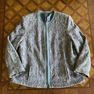 Vintage Tweed Boucle Blazer Jacket Plus Size 18 Old Money Gray Full Zip PreOwned - Picture 1 of 22