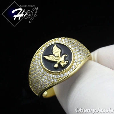 ANILLO ÁGUILA CHAPADO EN ORO/NEGRO PLATA ESTERLINA 925 ICY BLING CIRCONITA CÚBICA PARA HOMBRE*GR197 Foto 1 de 4