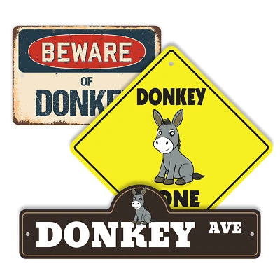 Donkey (3 Pack) Plastic Street Sign Crossing Warning Vintage Rustic Beware - Image 1 of 4