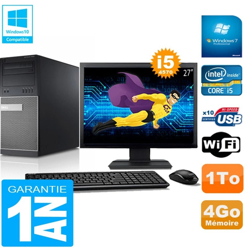 PC Tour DELL 9020 Core I5-4570 Ram 4Go Disque 1 To Wifi W7 Ecran 27" - Bild 1 von 1