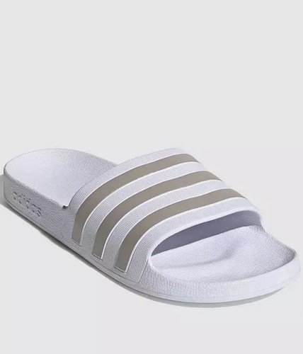 Infradito adidas unisex adulto adilette aqua 3 strisce scivoli bianco argento UK 10