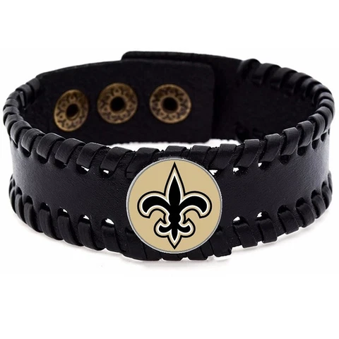 New Orleans Saints Mens Womens Adjustable Black Leather Bracelet Jewelry Gift D8 Cover