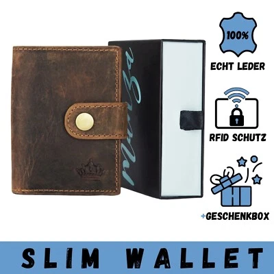 Slim Wallet Geldbeutel Braun Münzfach RFID-Schutz Leder Börse Mini Geldbörse NEU - Bild 1 von 4