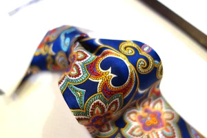 Corbata de seda Bruno Marchesi azul turquesa amarillo naranja verde flor - Imagen 1 de 3