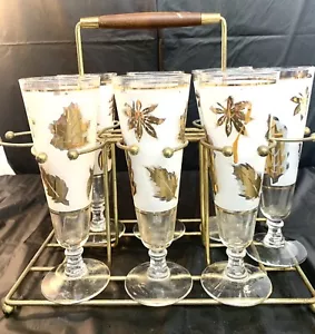 Vintage Mid Century Barware 7 Gold Leaf Pilsner Beer Glass - Picture 1 of 4