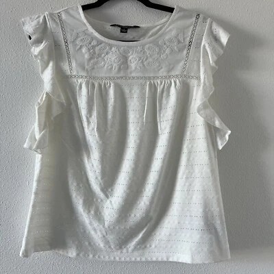 NUEVO CON ETIQUETAS SHARAGANO Top Blanco Bordado Ojales Manga Acampanada, Talla S Foto 1 de 4