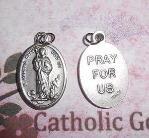 Saint St. Martha / Pray for Us - Italian Silver tone Oxidized 1 inch Medal  - Picture 1 of 3