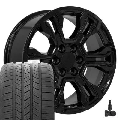 20" Black 14089 Wheels, Goodyear Tires & TPMS Set Fits Sierra Yukon - Image 1 of 4