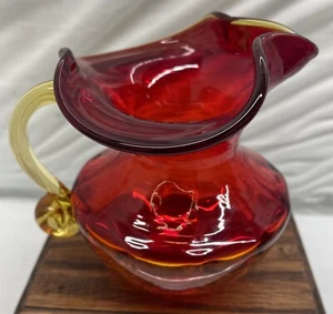 Vintage Hand Blown Glass Amberina Pitcher With Ice Lip 5" - Picture 1 of 8
