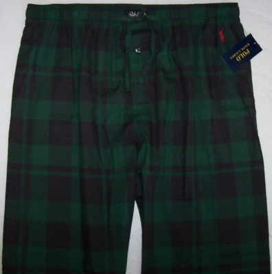 全新带标签 Polo Ralph Lauren 绿色/海军蓝 HUDSON PLAID 法兰绒睡衣/休闲裤男式 S — 第 1/4 张图片