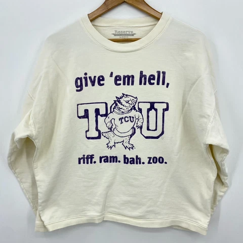 Reserve Collection Sweatshirt Women's M White TCU Texas Christian Give 'Em Hell Cover