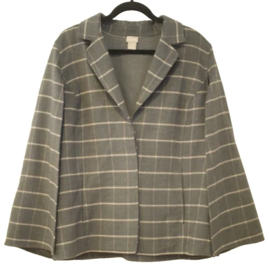 Chico's Women's Size 3 US 16/18 Plaid Poncho Cape Coat Gray Soft Button Front - Image 1 of 4