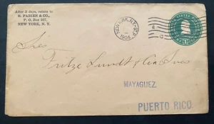 Puerto Rico, 1904, 1ct gestempelt grüner Brief NY nach Mayaguez, Wellenlinie Postmsrk - Bild 1 von 5