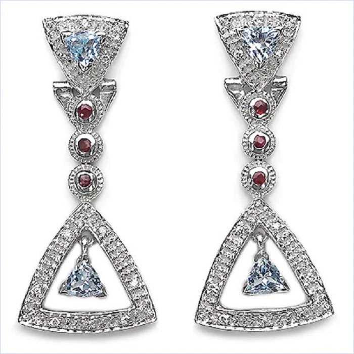 Orecchini In Argento 925 Con Topazio Blu E Rubino Di 1,82 Carati - Immagine 1 di 4