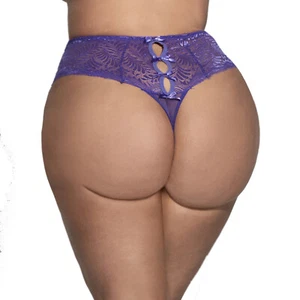 Plus Size High Leg Thong Panties With Keyhole Bow Back - Picture 1 of 2