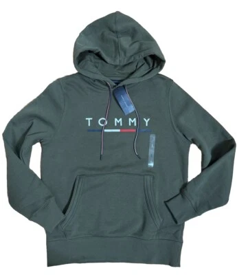 NUEVO TOMMY HILFIGER HOMBRE’S Manga Larga Sudadera con Capucha Pullover Sudadera Verde talla Pequeña Foto 1 de 4