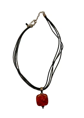 Collar de cuentas de ónix de cuero negro esterlina colgante ámbar Silpada 19 pulgadas Foto 1 de 4